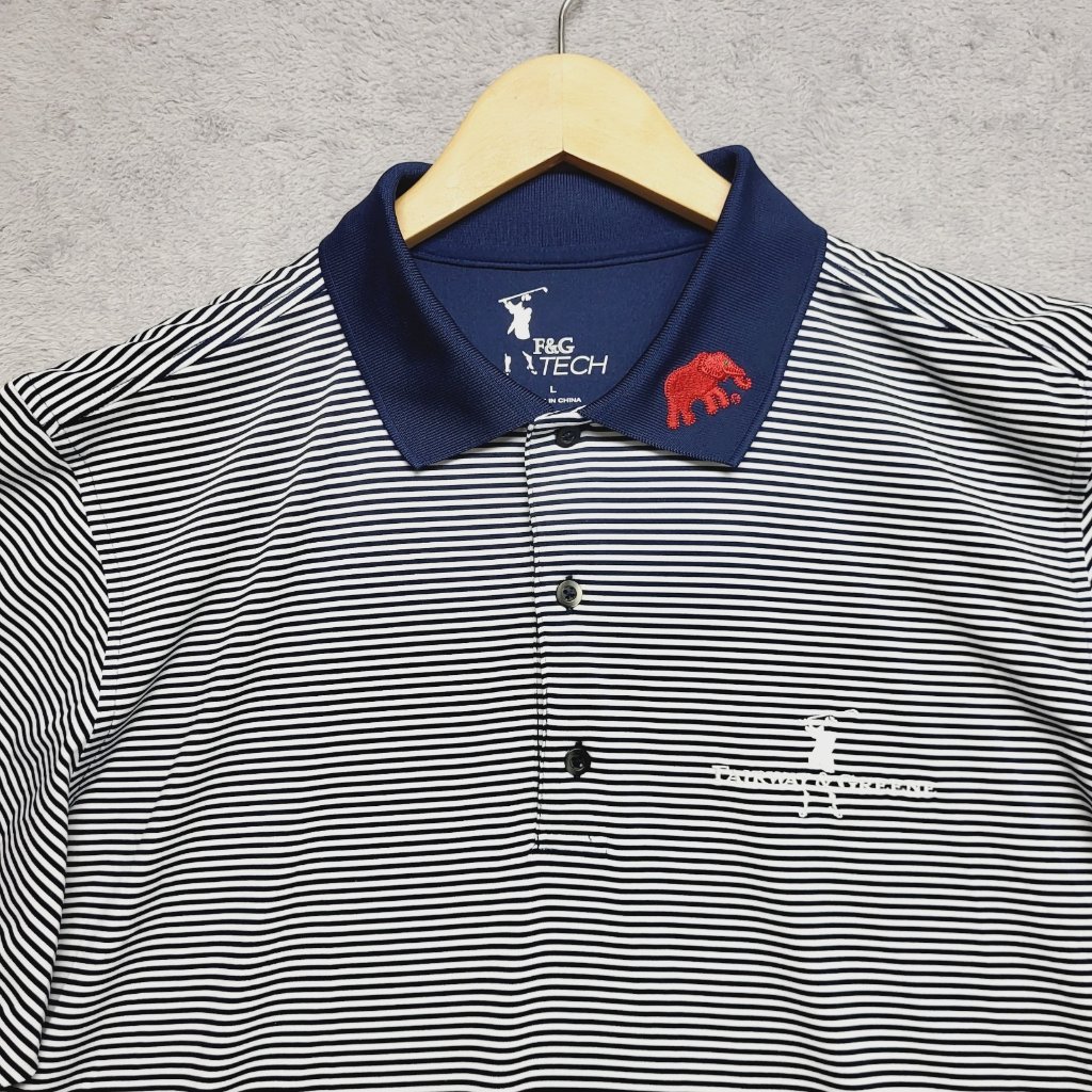 Fairway  Greene Shirt Mens Large Alabama Crimson Greenback Blue Striped Polo
